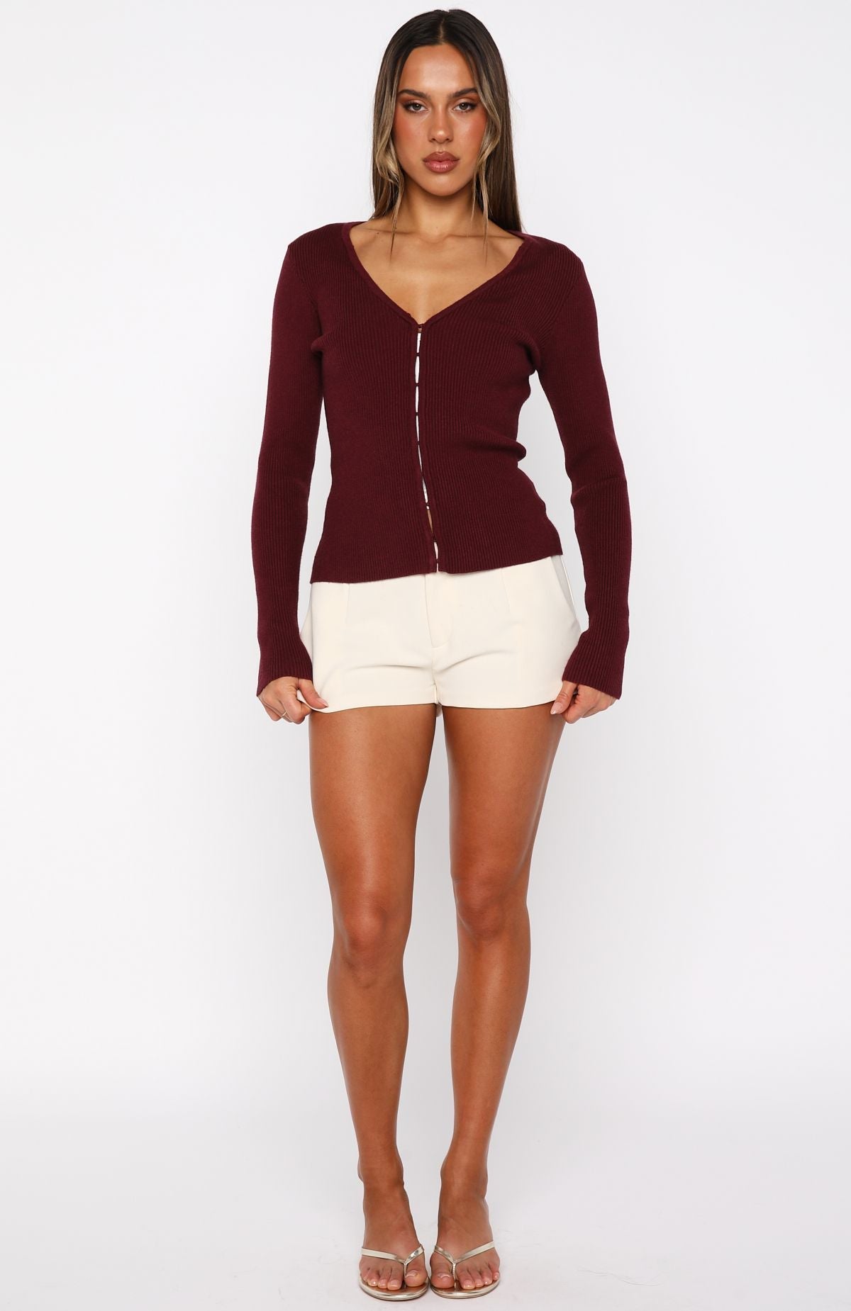 All Bundled Up Knit Cardigan Burgundy