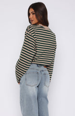 First Time Here Long Sleeve Tee Green/Tan Stripe