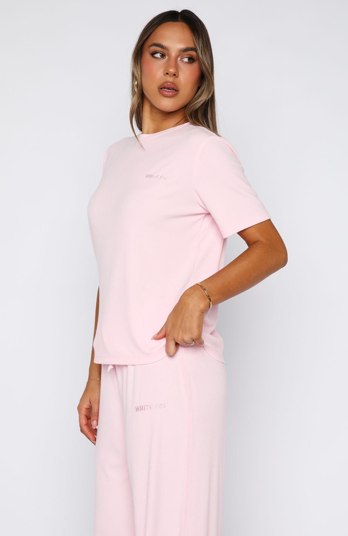 Come A Long Way Soft Lounge Ribbed Tee Pink