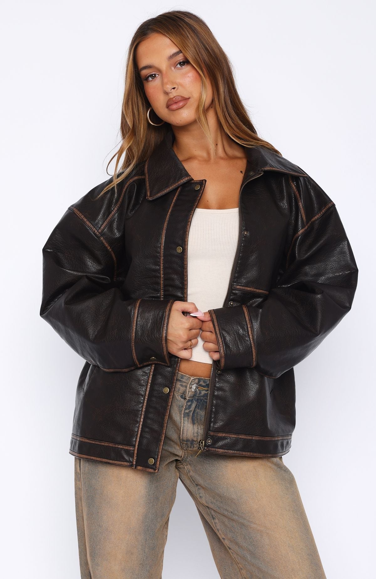 A London Girl PU Jacket Washed Chocolate