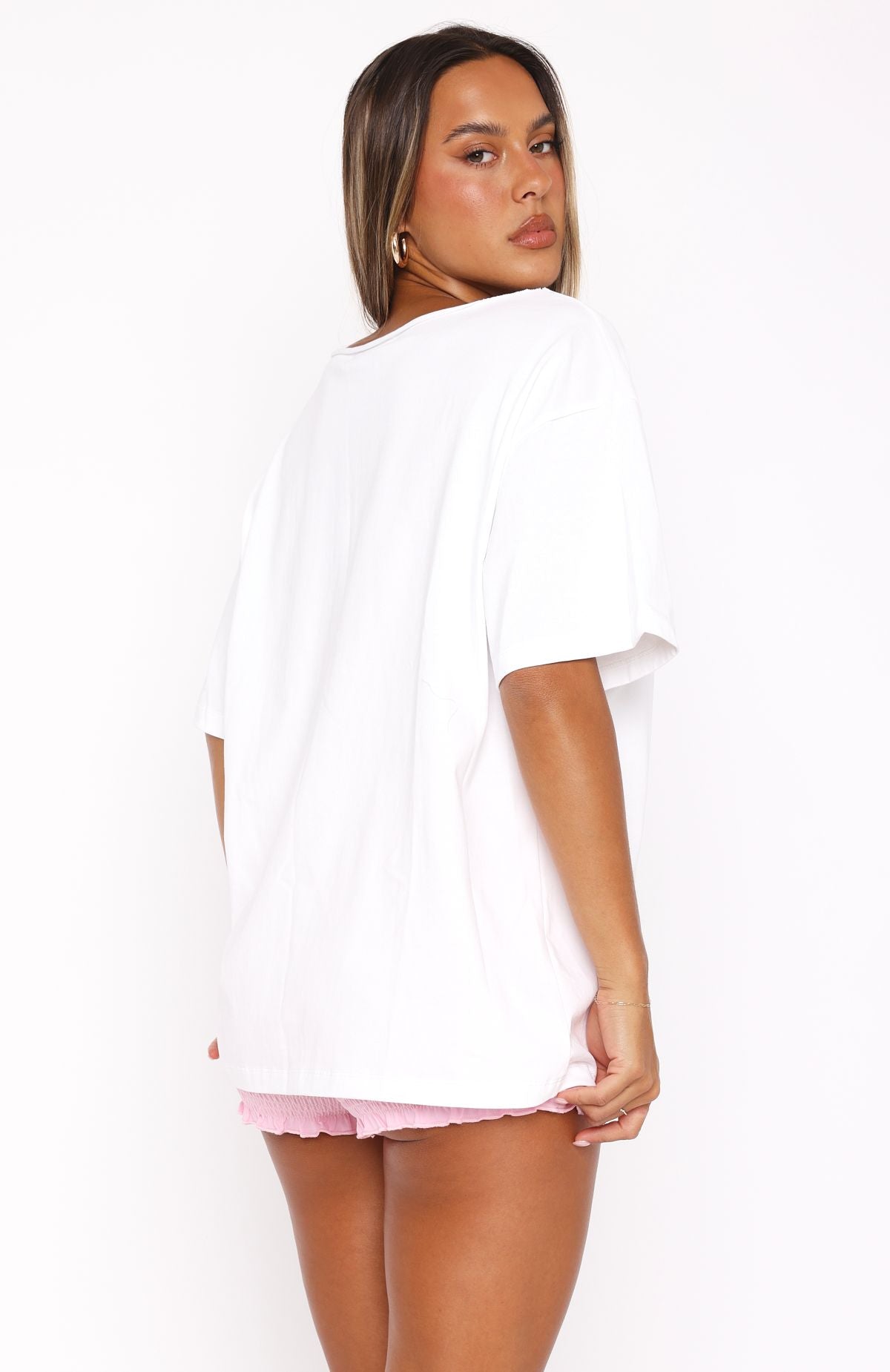 Trial Run Off Shoulder Oversized Tee White