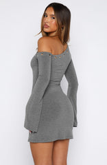 Live Loud Long Sleeve Mini Dress Charcoal