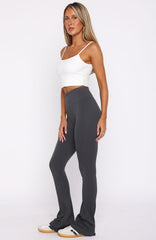 Scared To Confess Seamless Ribbed Flare Pants Charcoal