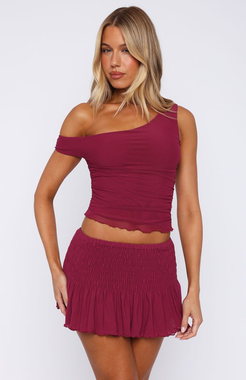 Break The Limits Shirred Mini Skirt Berry