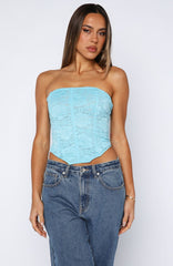 Play Your Part Strapless Bustier Cyan