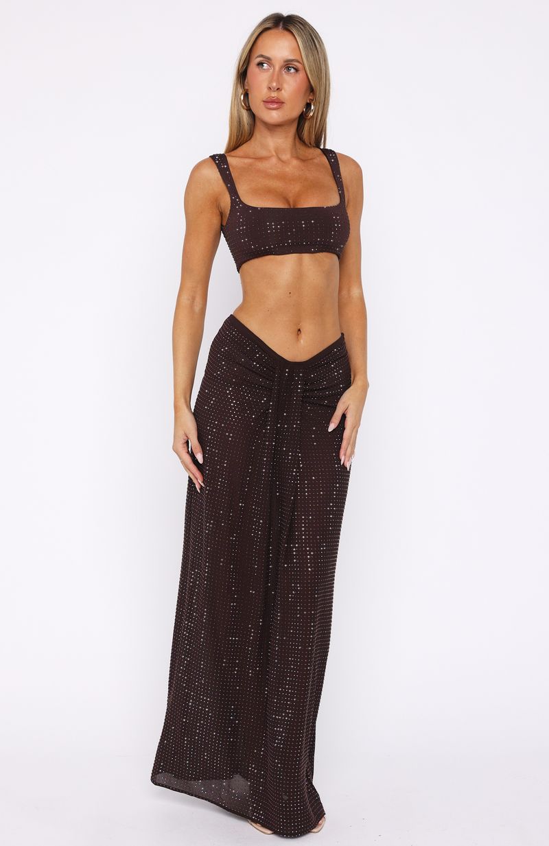 Secret Kisses Embellished Maxi Skirt Chocolate