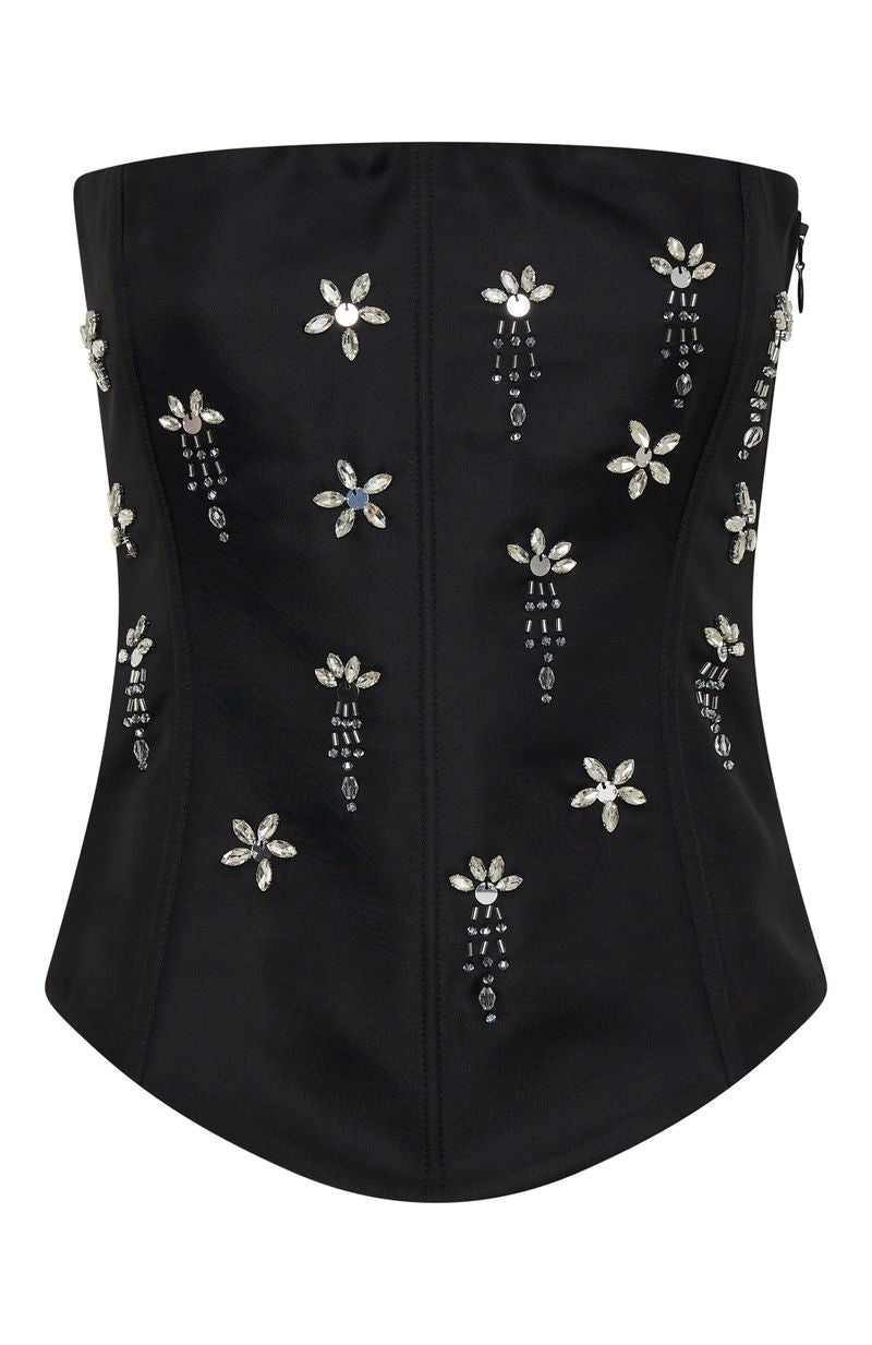 Damned Heart Embellished Bustier Black