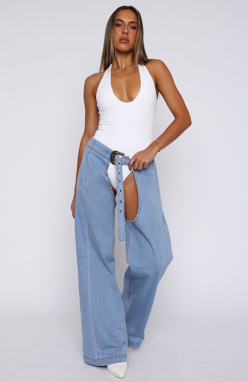 She's Most Wanted Denim Chaps Light Blue