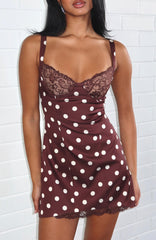 Admire You Mini Dress Choc/Cream Polka Dot