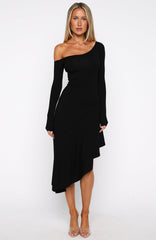 After You've Gone Long Sleeve Midi Dress Black