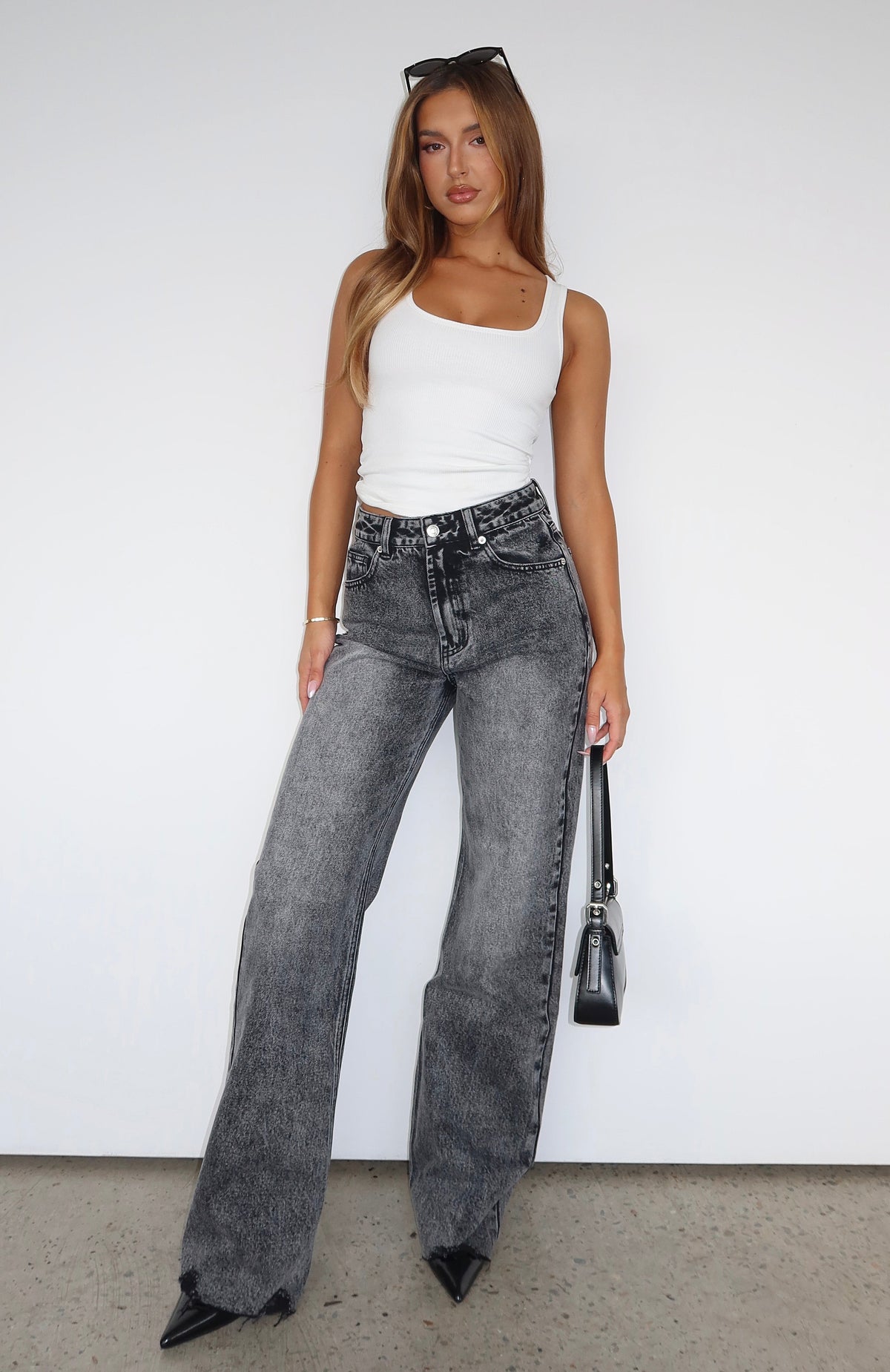 Alana High Waisted Straight Leg Jeans Grey Acid