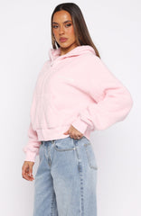 Always First Teddy Borg Boxy Zip Front Hoodie Pink