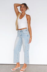 Avianna Mid Rise Cropped Straight Leg Jeans Light Blue
