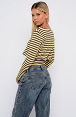 Catch My Heart Long Sleeve Top Chocolate/Banana Stripe