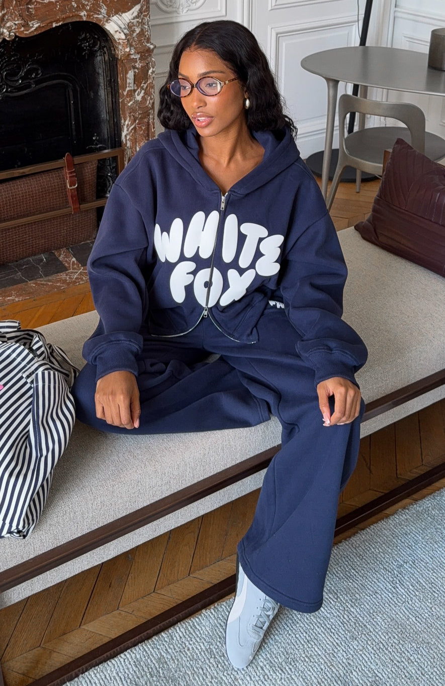 Club 14 Allie Boxy Zip Front Hoodie Navy