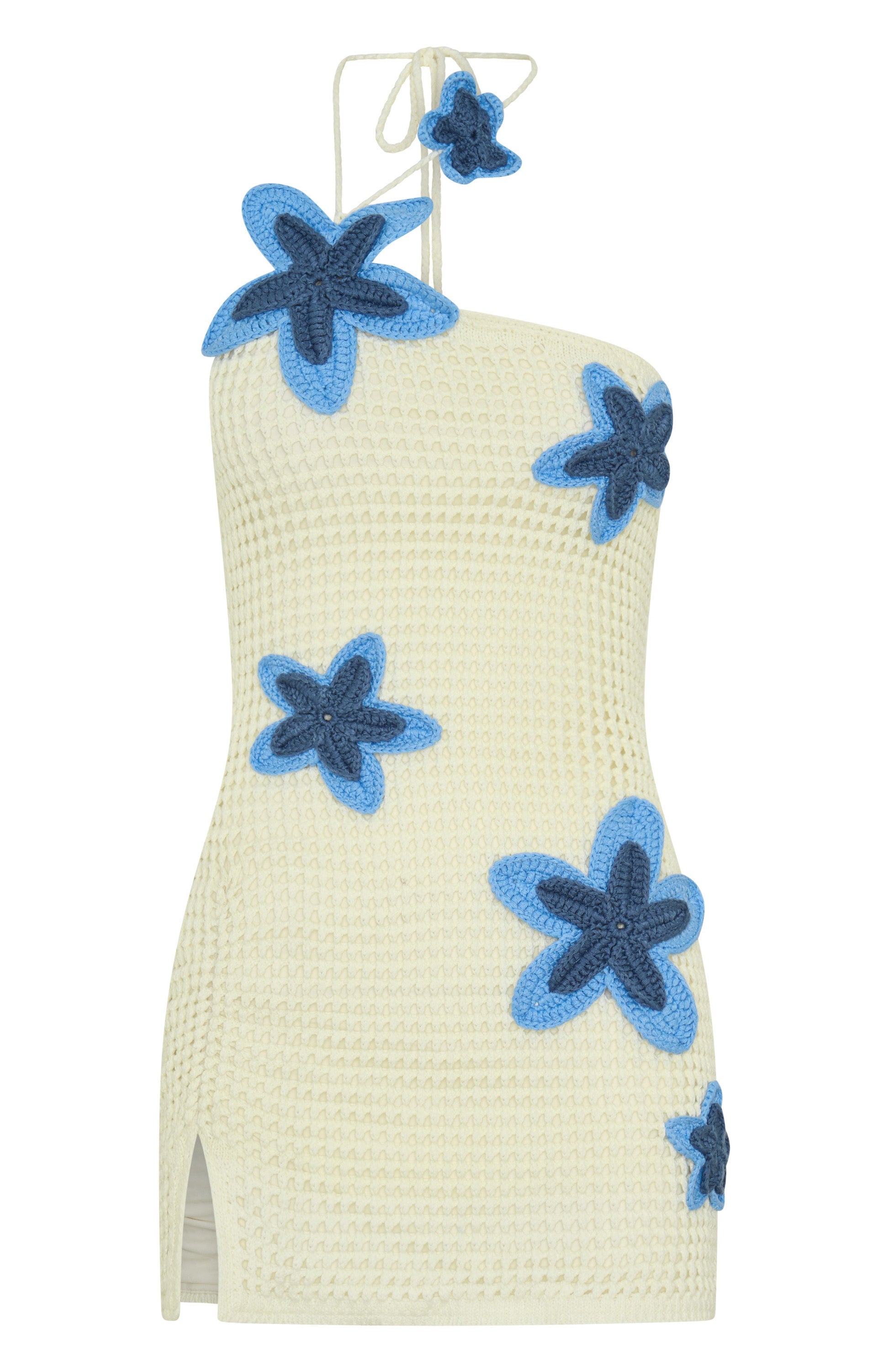 If The Time Is Right Crochet Mini Dress Cream/Blue