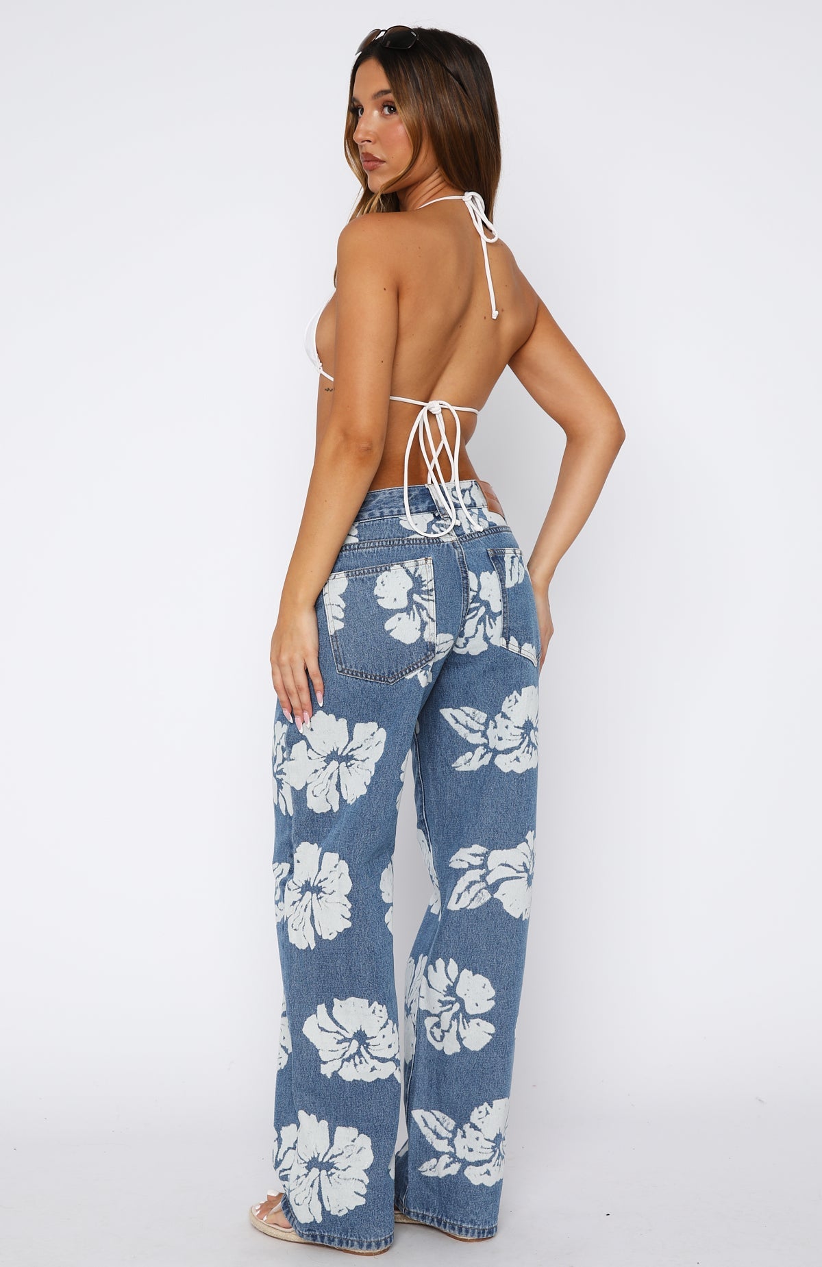 Jeanie Low Rise Wide Leg Jeans Flower Print