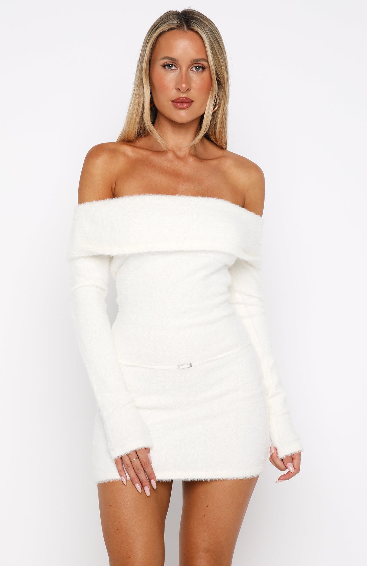 Moonlit Dreams Knit Mini Dress Snow