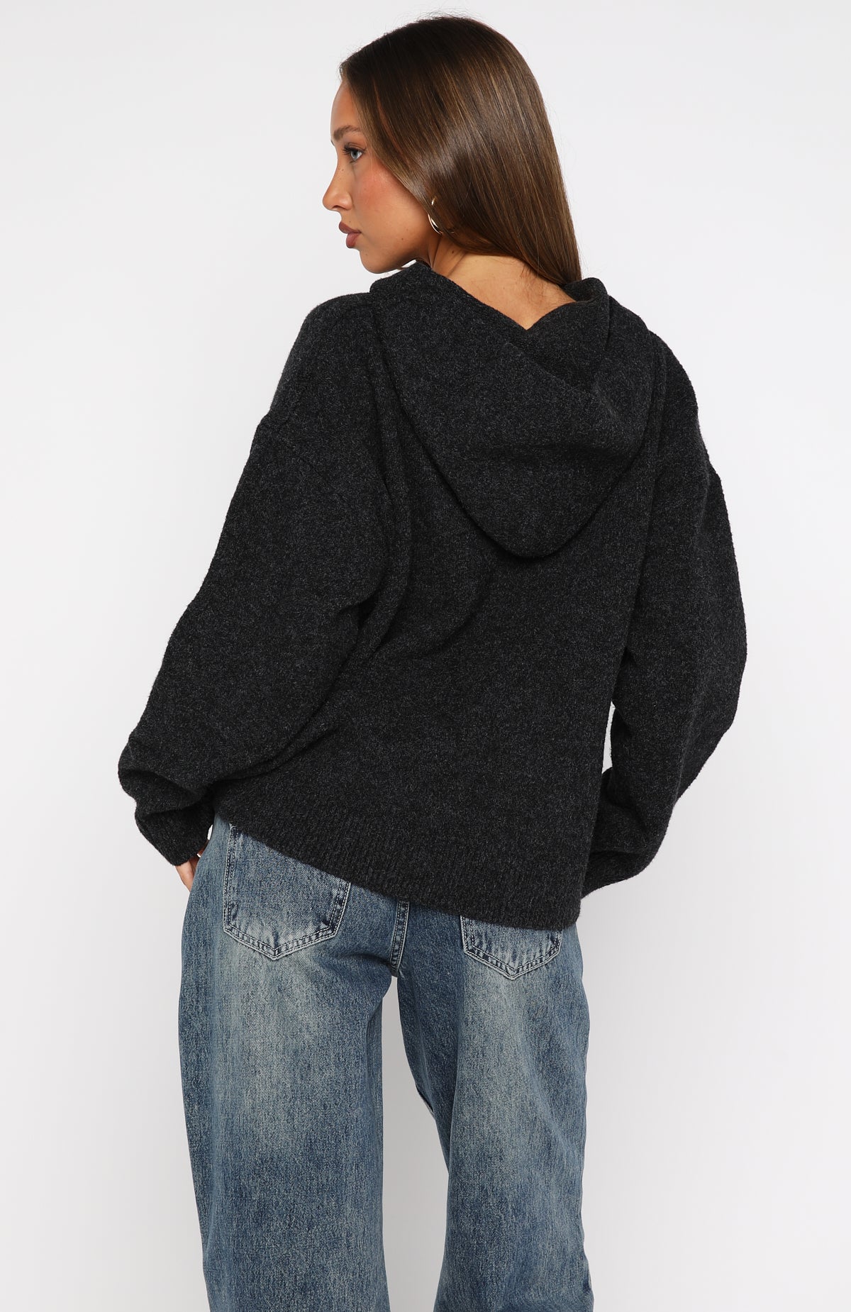 Off To Better Things Oversized Knit Hoodie Charcoal