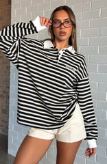 Out Again Long Sleeve Rugby Shirt Black/Grey Stripe