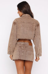 Something To Prove Cropped Denim Jacket Tan Wash
