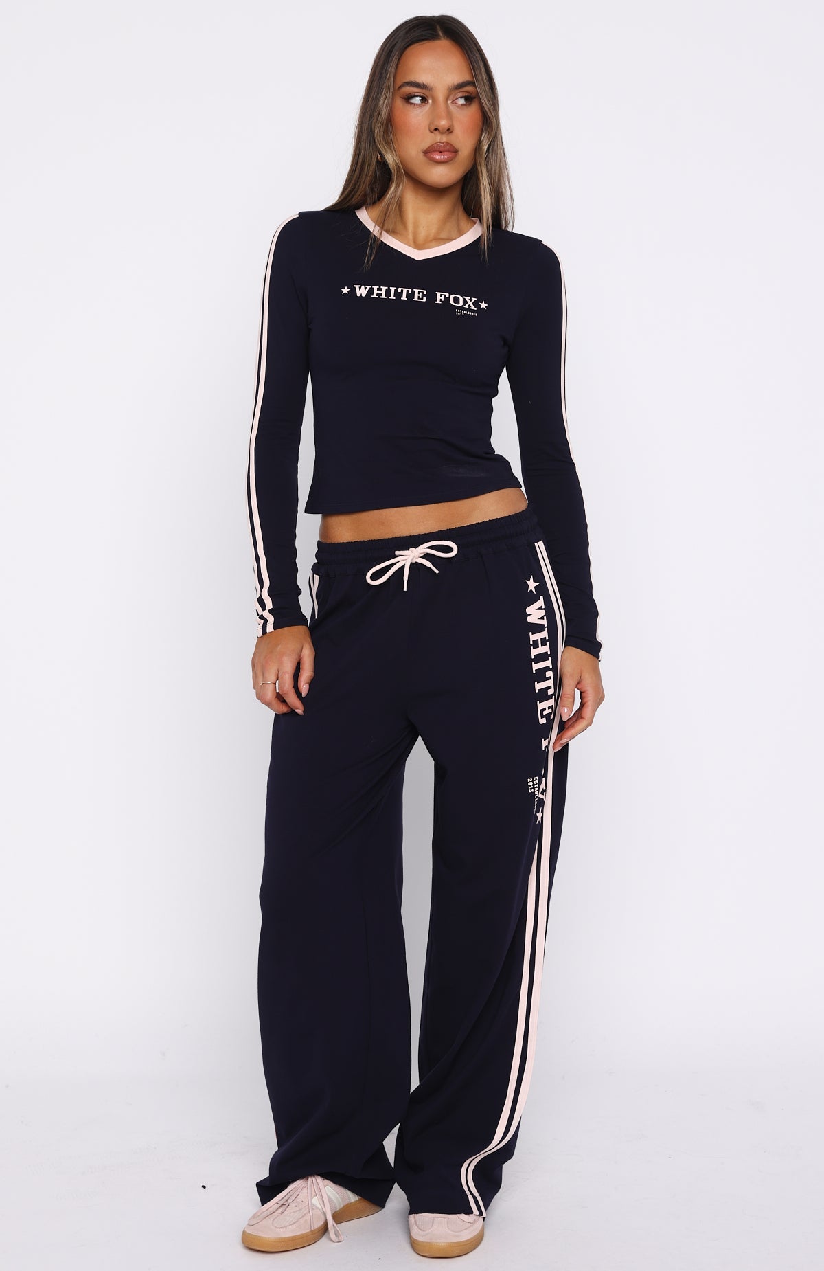 Star Of The Night Long Sleeve V Neck Baby Tee Navy