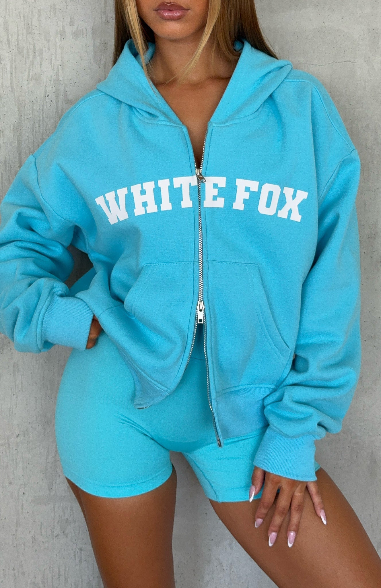 Starting Off Strong Boxy Zip Front Hoodie Azure