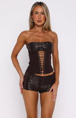 The Glitterati Beaded Mini Shorts Chocolate