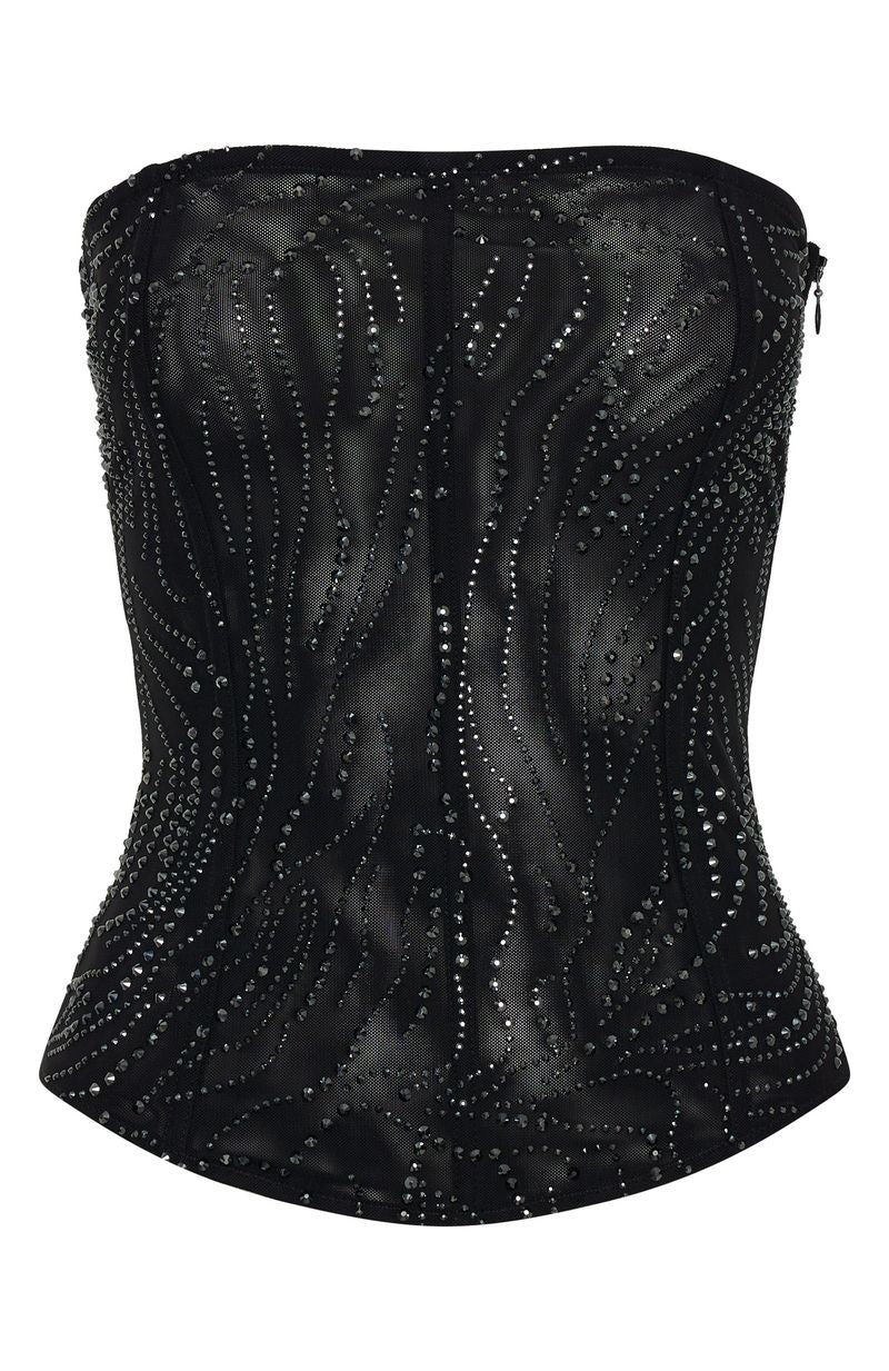 Night Bloom Embellished Bustier Black