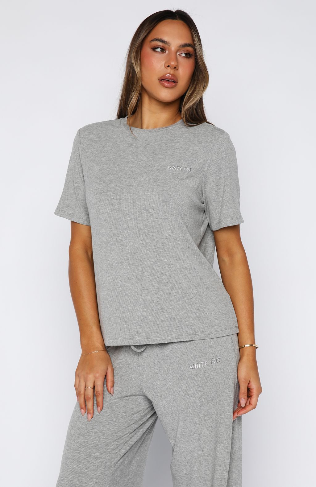 Come A Long Way Soft Lounge Ribbed Tee Grey Marle