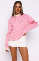 Catch The Drift Long Sleeve Tee Dark Pink/Light Pink Stripe