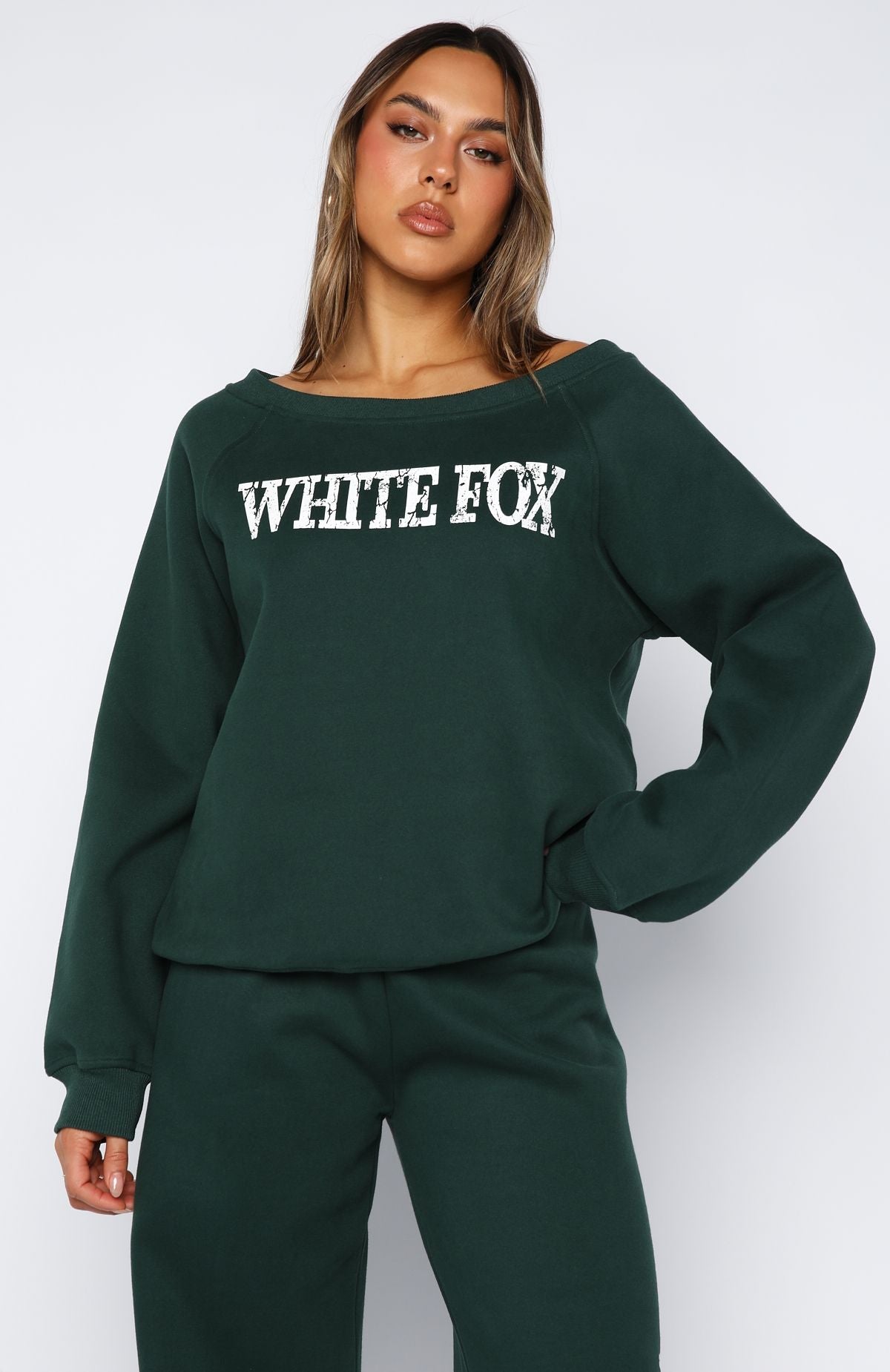 Brand New Start Off Shoulder Sweater Forest Green