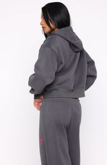 Through Thick And Thin Boxy Zip Front Hoodie Volcanic