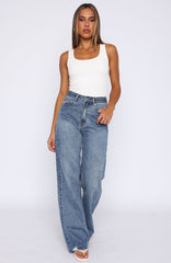 Alana High Waisted Straight Leg Jeans Mid Blue